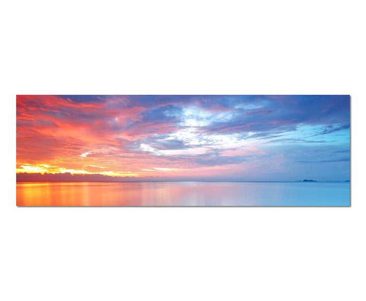 Paul Sinus Art Panoramabild auf Leinwand und Keilrahmen 150x50cm Meer Wolkenhimmel Abendrot Spiegelu