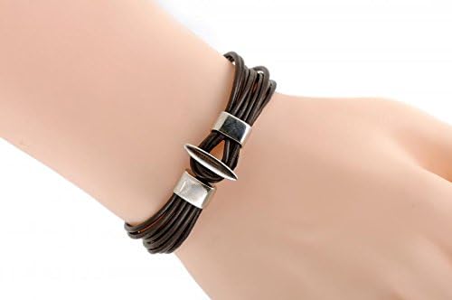 Gemini Armband (braun), mehrere Lederbänder, hochwertiges Leder, Hakenverschluss polierter Edelstahl