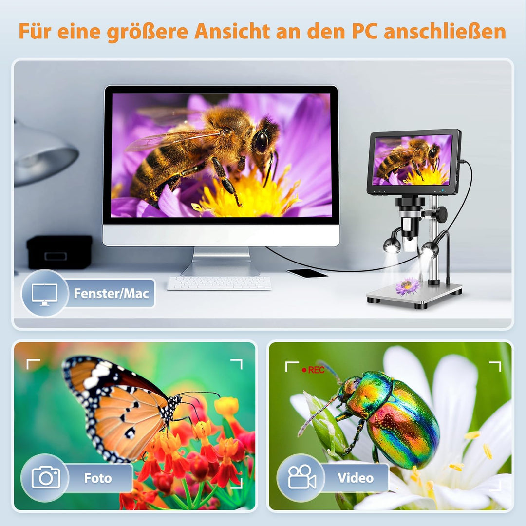 7“ LCD Digital Mikroskop, 1200X Vergrösserung für Münze PCB Schaltung Reparatur Löten, 12MP Kamera S