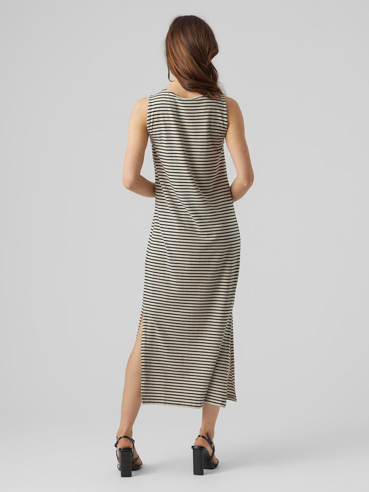 VERO MODA Female Kleid VMFIONA Langes Kleid L Birke/Streifen: Schwarz, L Birke/Streifen: Schwarz