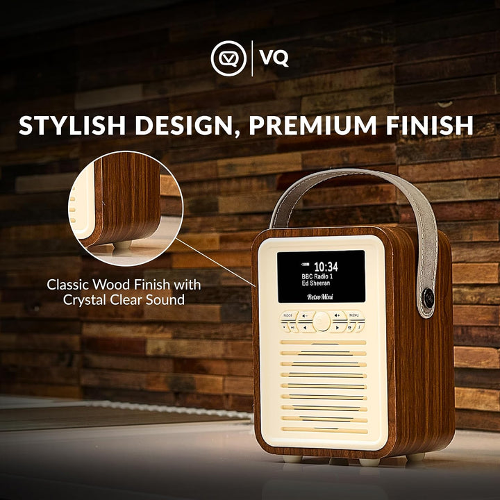 VQ Retro Mini Tragbares Radio mit Bluetooth-Lautsprecherein, DAB-Radio mit UKW und 60 Voreinstellung