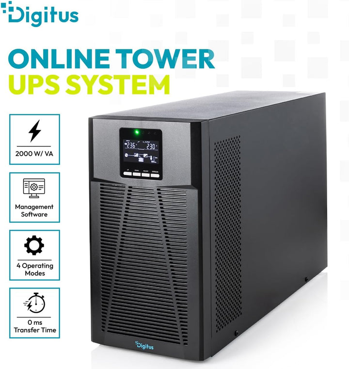 DIGITUS OnLine USV-System – 2 kVA 2 kW – 8X IEC C13 Steckdosen – Tower | Unterbrechungsfreie Stromve
