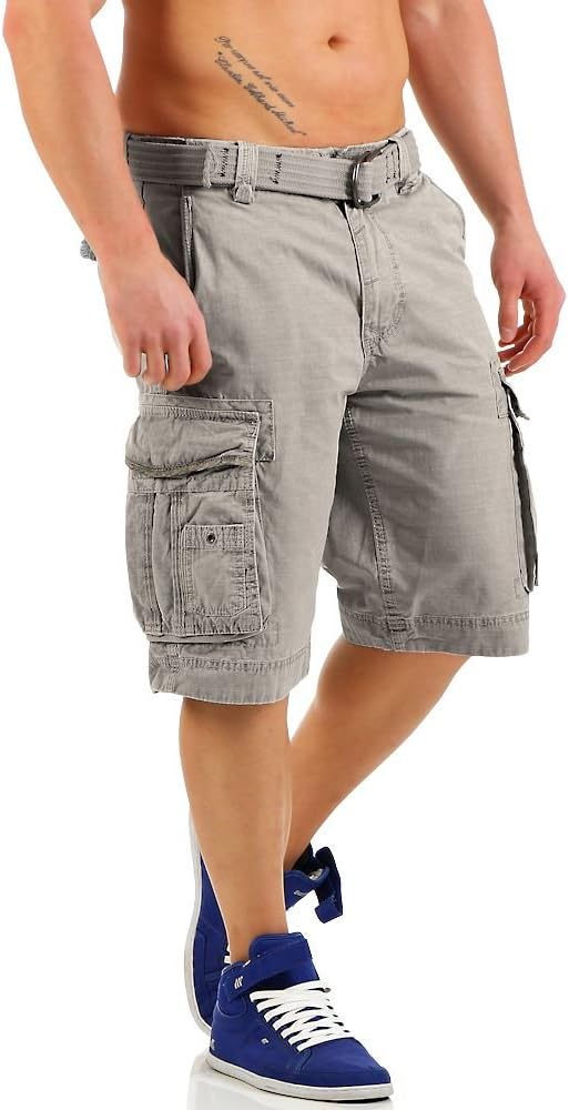 JET LAG Herren Baumwoll Cargo Shorts Take Off 8 Knielang Canvas-Gürtel, 31 Grau