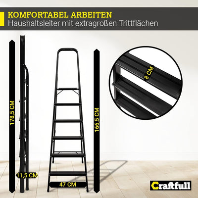 𝐂𝐑𝐀𝐅𝐓𝐅𝐔𝐋𝐋 Alu Stehleiter CF-133A | 𝟑 𝐉𝐀𝐇𝐑𝐄 𝐆𝐀𝐑𝐀𝐍𝐓𝐈𝐄 - Klappleiter mit Ablage - Haushaltsleiter - Alu