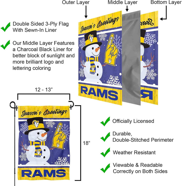 Los Angeles Rams Weihnachtsflagge, doppelseitig, für den Winter, Schnee