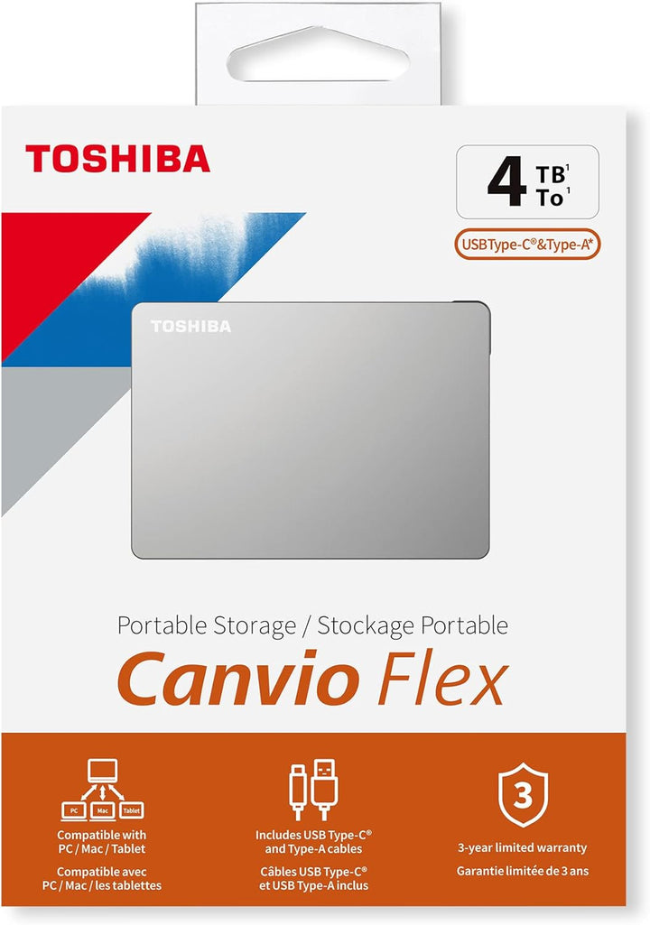 Toshiba 4TB Canvio Flex Portable External Hard Drive for Mac, Windows PC and Tablet use, compatible