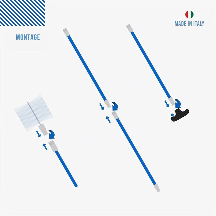 BARETTO Flex Reinigungsset für Pelletöfen | Ø 80 mm | 3 m BLAU | 1 Nylonbürste mit verstärktem Gelen