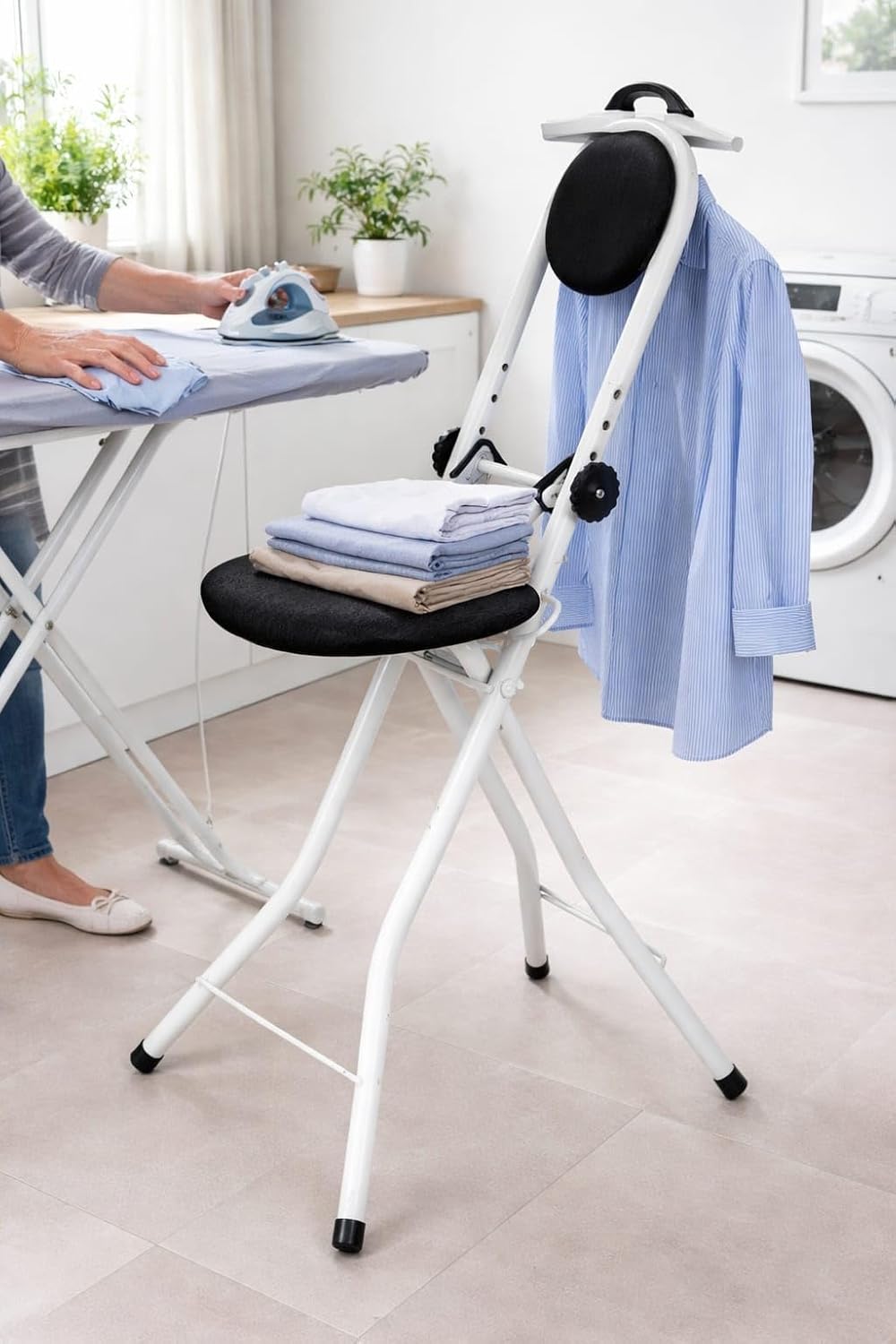 Stehhilfe, Bügelstehhilfe mit Sitzkissen und Rückenkissen, Stehstuhl, höhenverstellbar von 55-64 cm,