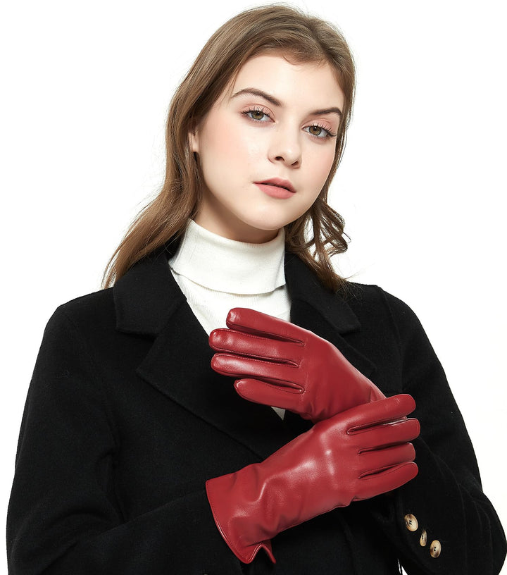 ZLUXURQ Damen Weiche Echte Lammfell Leder Touchscreen Winter Fahrhandschuhe Kaschmir gefüttert Small
