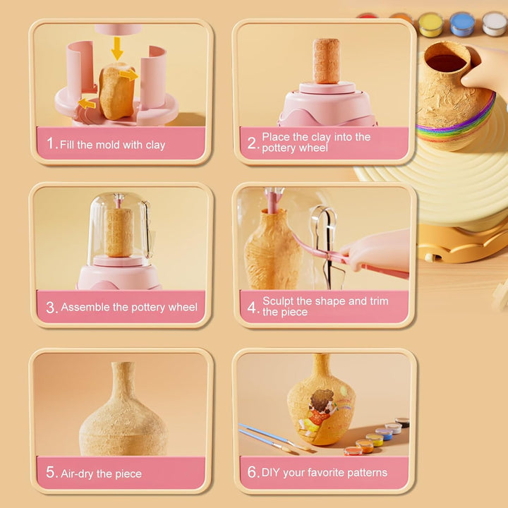 Töpfer-Set Für Kinder, Töpferscheibe Mit Zwei Betriebsmodi, Inklusive 4 Tonblöcken Und Diversem Zube