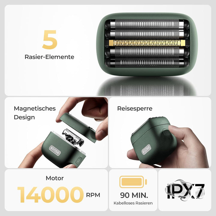 Yoose MINI 5 Rasierer Herren Elektrisch, Elektro Bart Trimmer Elektrorasierer Gesichtsrasierer Männe
