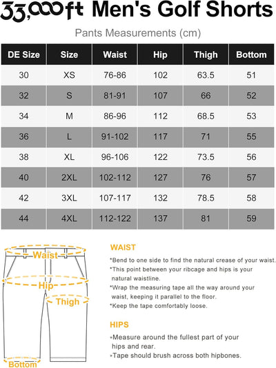 33,000ft Herren Golf Shorts Stretch Bermuda Shorts UPF 50+ Leichte Kurze Golfhose Chino Shorts Summe