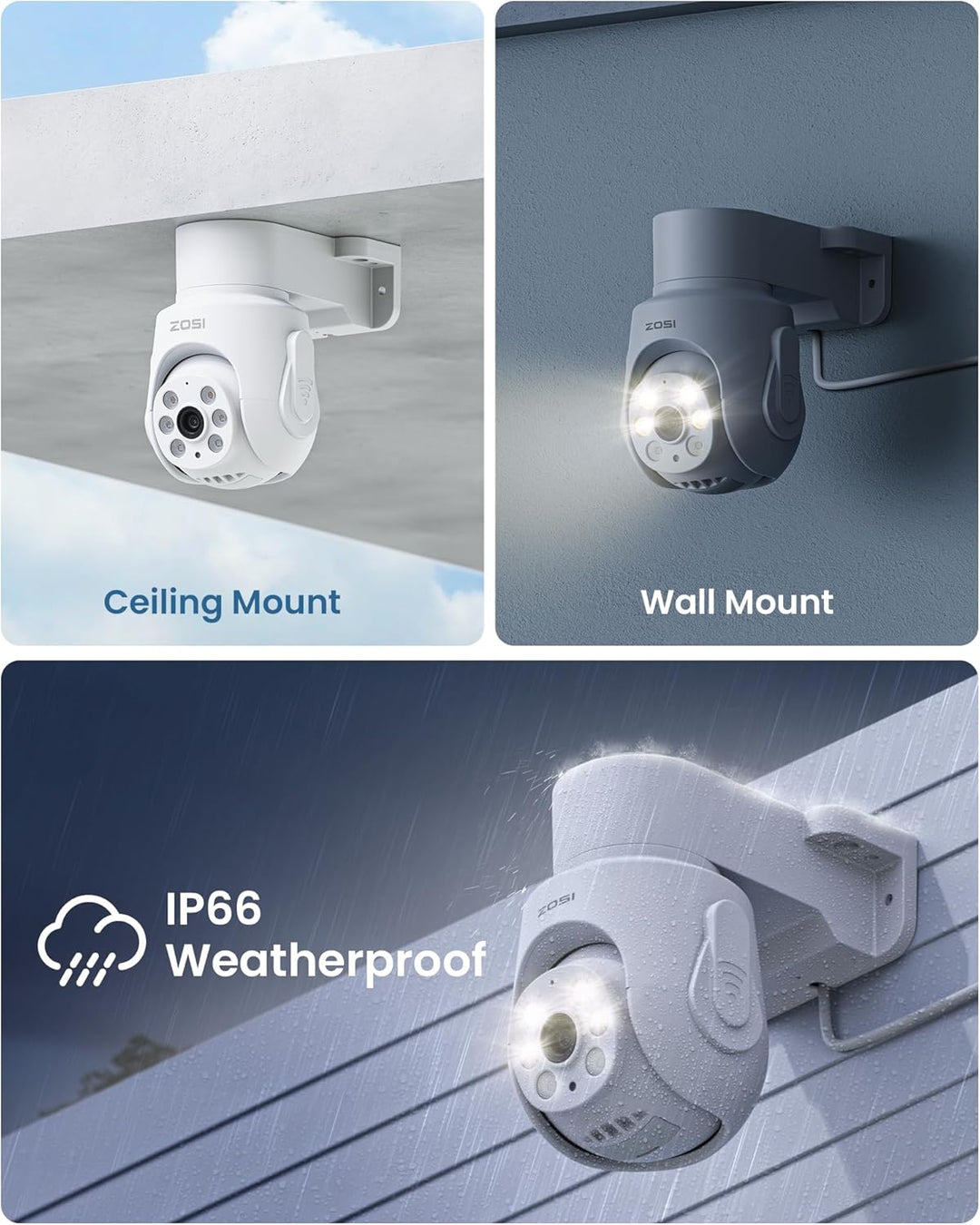 ZOSI 5MP WiFi 6 Überwachungskamera, 360° PT WLAN Zusatzkamera, KI Personen-/Fahrzeugerkennung, Farb-