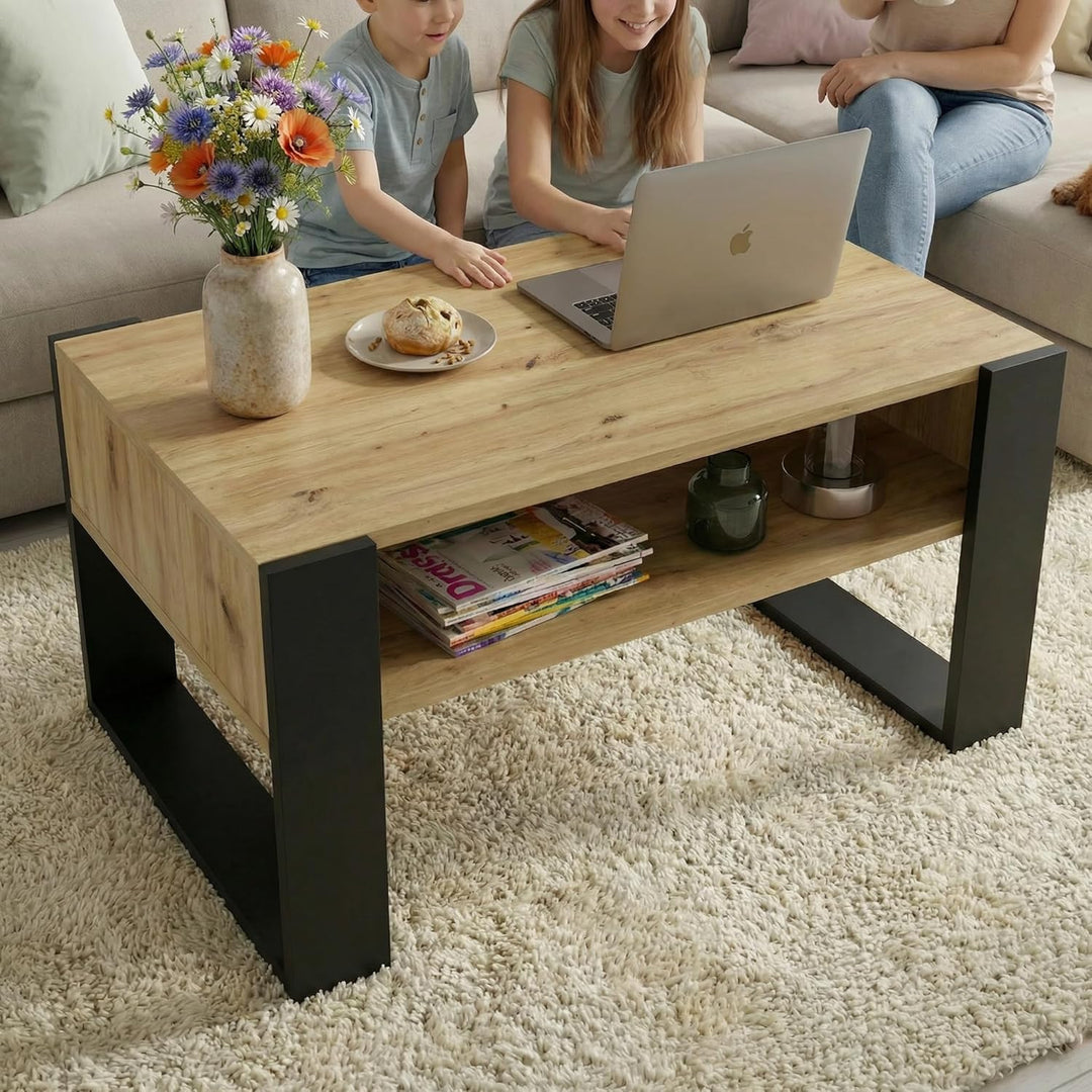 Couchtisch 92×53.6 cm – Wohnzimmertisch aus Holzwerkstoff, Stabiler & moderner Kaffeetisch mit zusät