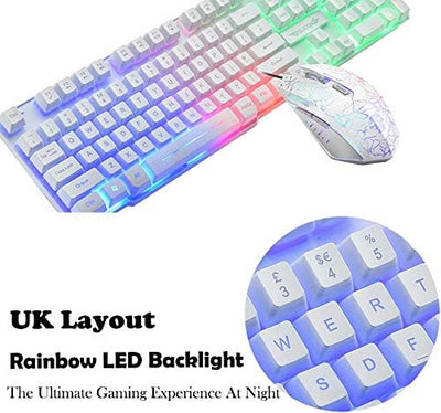 kabelgebundene Gaming-Tastatur mit Regenbogen-Hintergrundbeleuchtung, USB-Tastatur+2400 DPI 6 Tasten