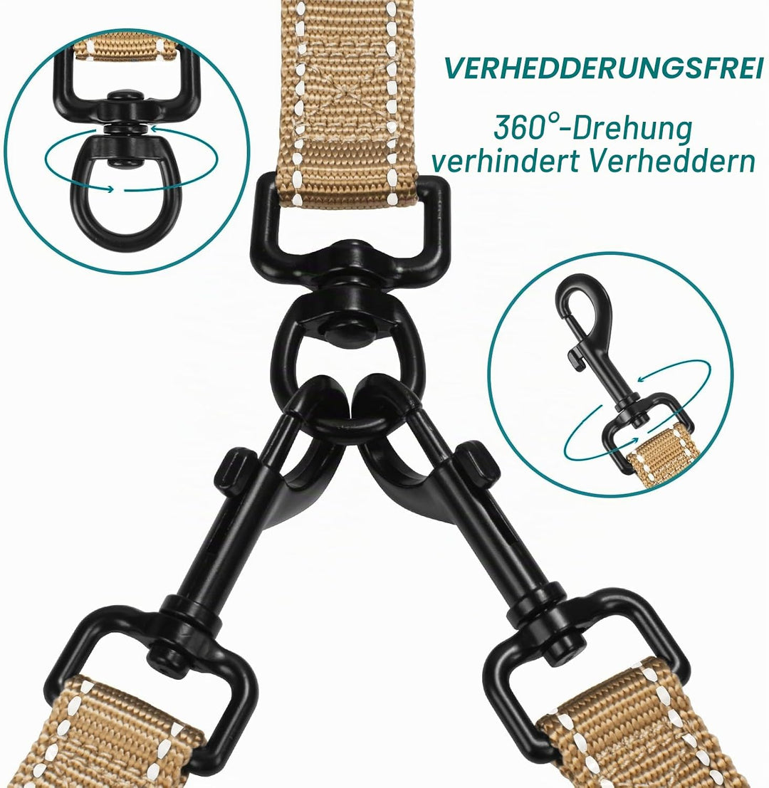 PetBonus Hundeleine Doppelleine für 2 Hunde, Keine Verwicklung Leine für 2 Hunde Gross, Verstellbar