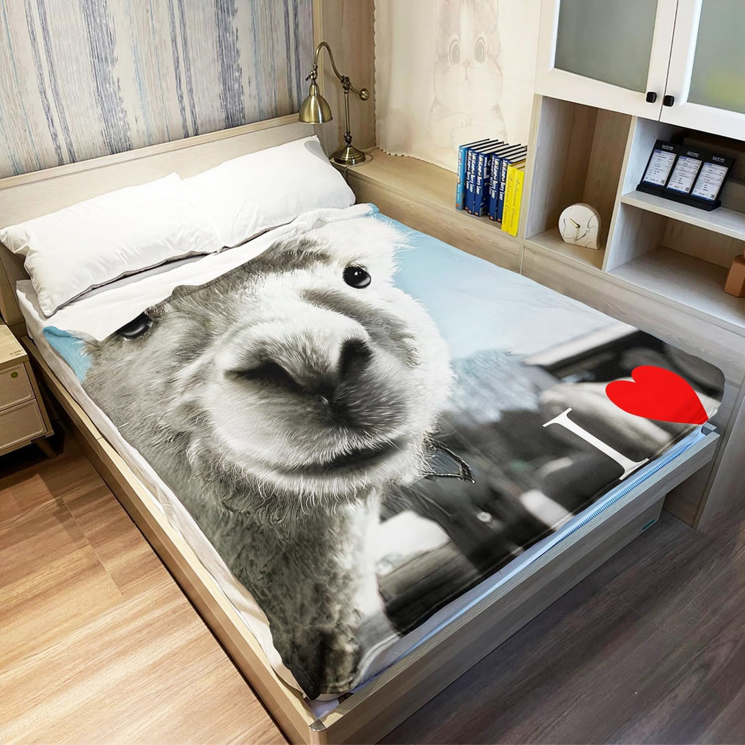 YISUMEI Decke 150x200 cm Kuscheldecken Sanft Flanell Weich Fleecedecke Bettüberwurf Ich Liebe Lama,