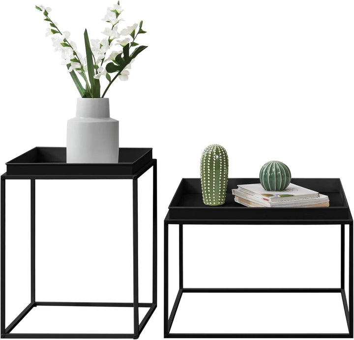 [en.casa] 2er Set Tabletttisch Schwarz mit Abnehmbaren Servierplatten Beistelltisch Set Serviertisch