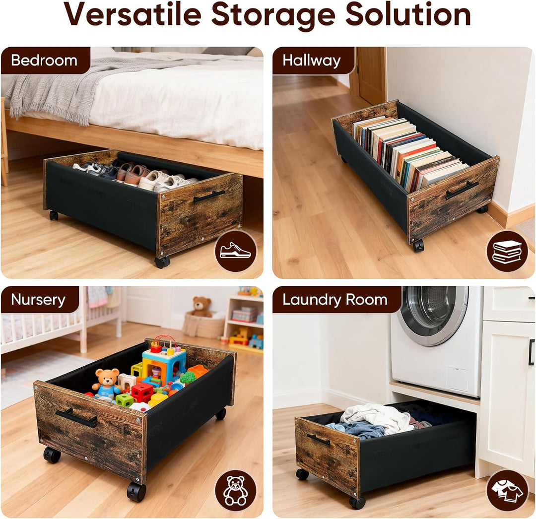 Unterbett Aufbewahrungsbox mit Rollen, 2 Stück Kommode 70L | 75×42×27,5cm | 60kg Belastbar | 8 Räder