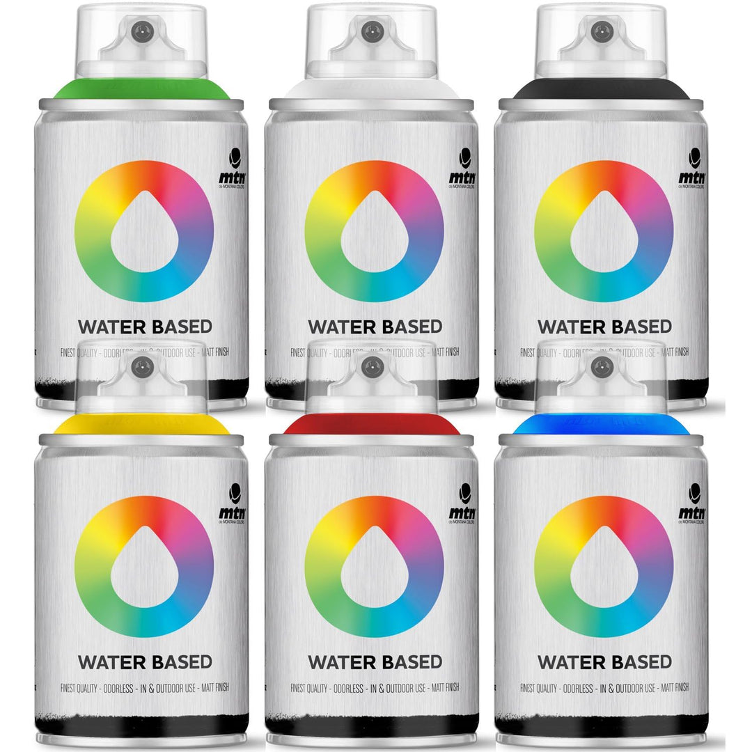 Montana Colors Pack 6 MTN Water Based Workshop, Blue/Green/Red/Yellow, 100 ml (Paquete de 1)