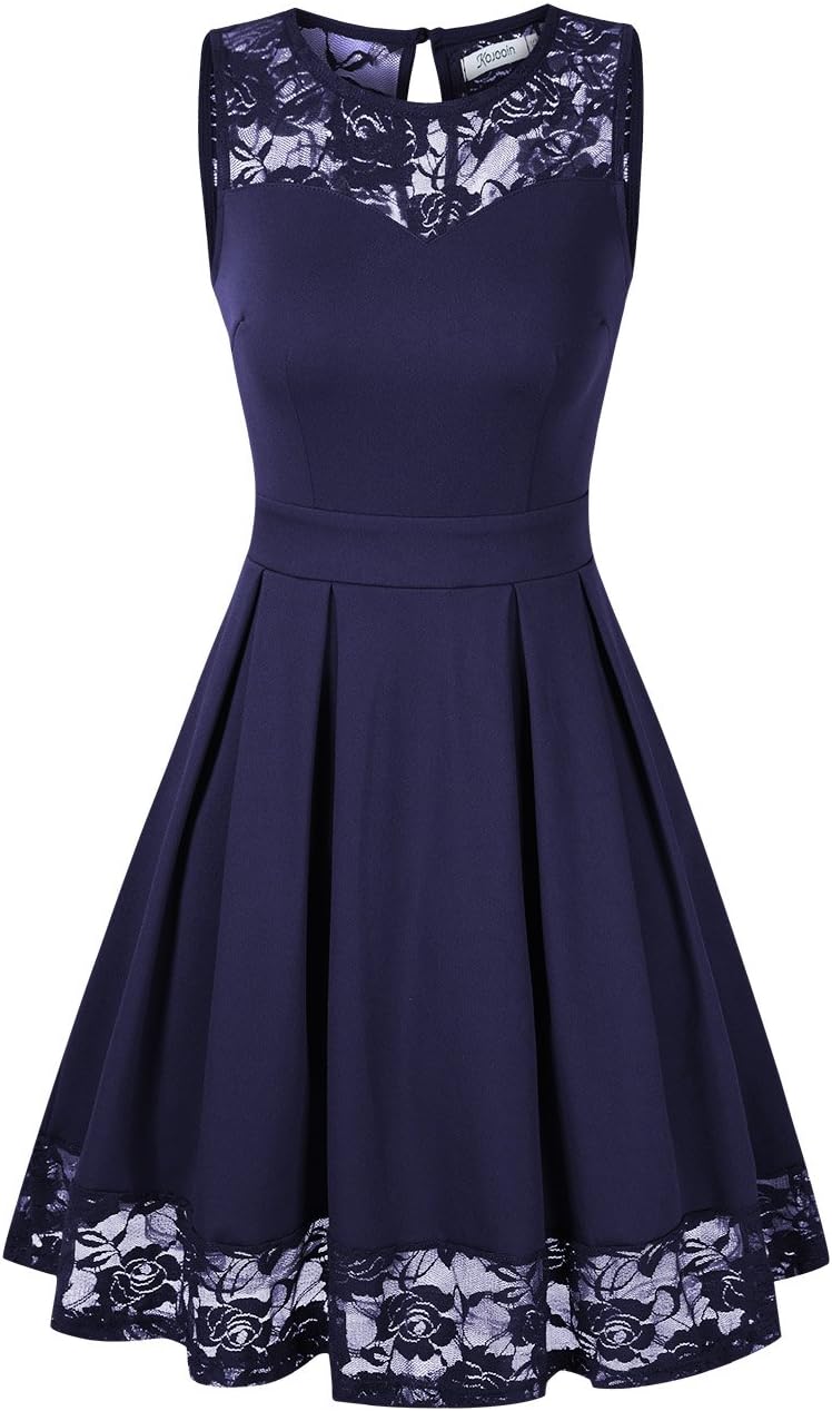 KOJOOIN Damen Elegant Spitzenkleid Cocktailkleid Brautjungfernkleider für Hochzeit Abendkleider Rund