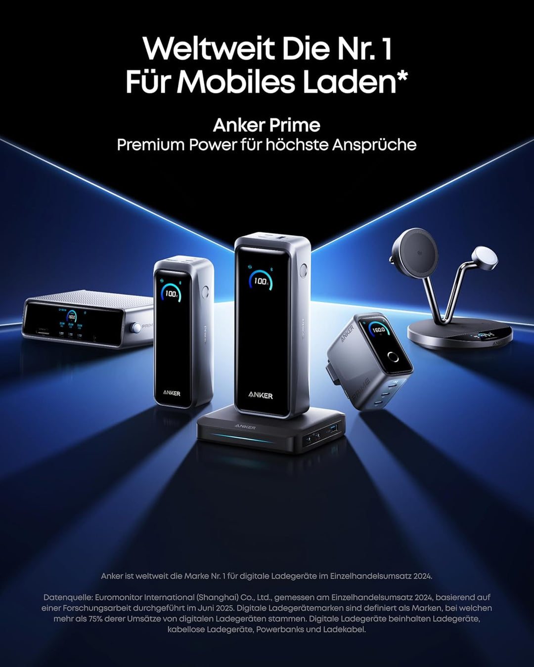 Anker Prime Powerbank mit Ladebasis, 26.250mAh, 300W Ausgangsleistung, für 6 Geräte gleichzeitig, bi
