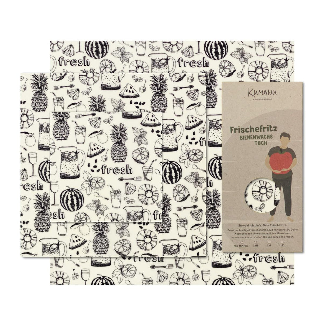 Kumanu | Bio-Bienenwachstuch - 3er Set Bienenwachstücher FRISCHEFRITZ | natürlich und plastikfrei fr
