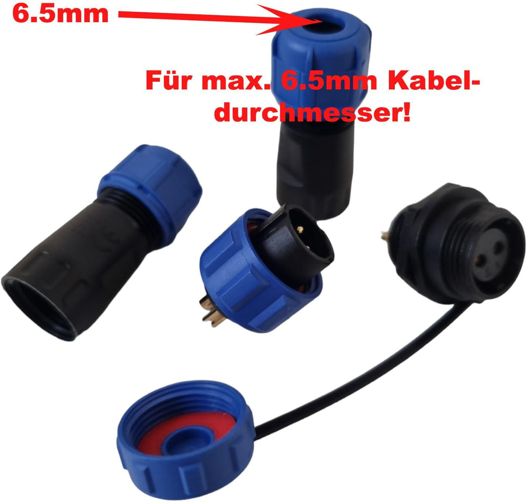 230V 12V IP68 13mm 2,3-polig, 2-Pin, 3Pin Rundstecker, Buchse, Verbinder Stecker mit Deckel, Steckve