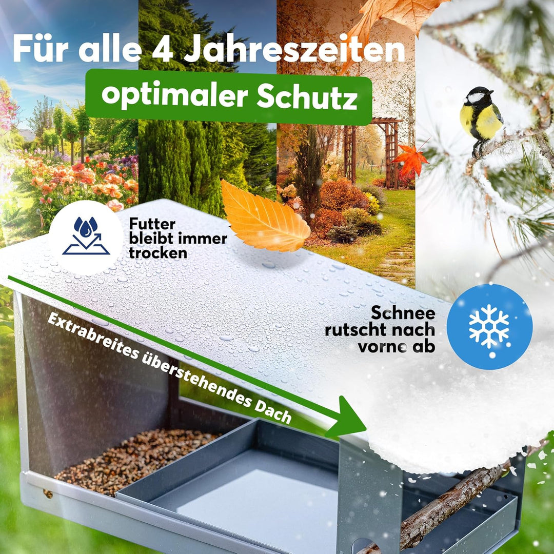 Vogelhaus mit Ständer [wetterfest] - 3-in-1 Futterhaus für Vögel - grosses, Robustes Vogelhäuschen,