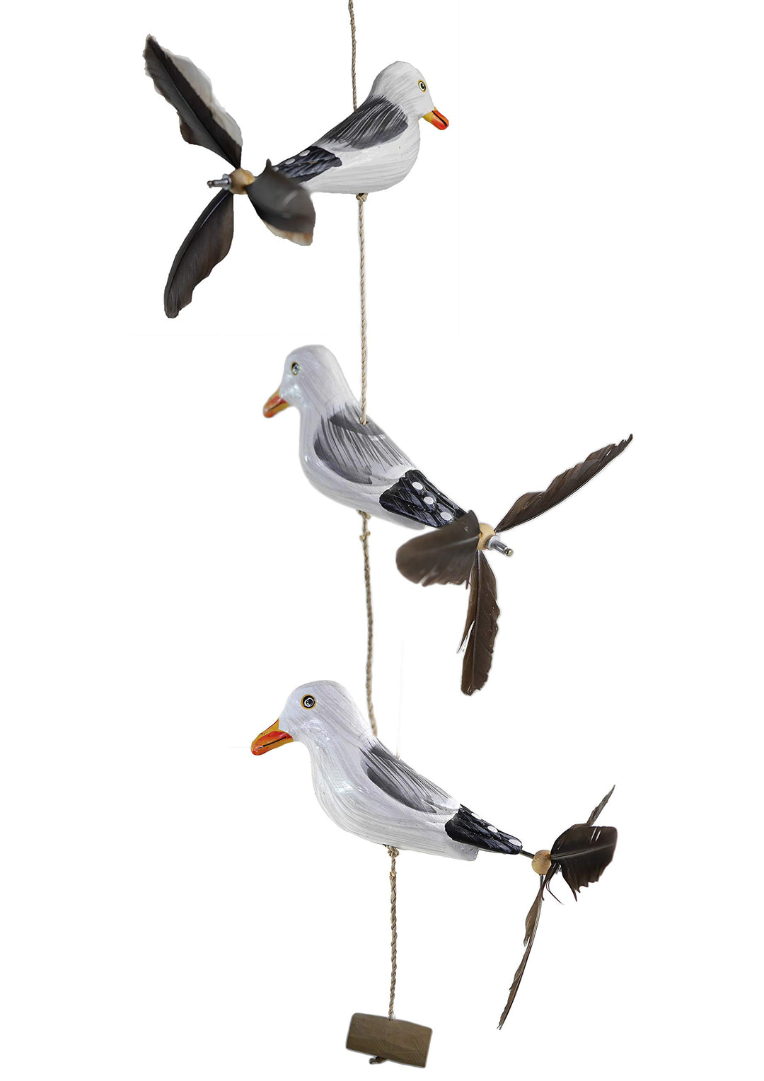 ART-CRAFT Möwe-Rudil mit Feder Propeller mit 3 Vögeln Holz Tierfiguren als Maritime deko, Balkon-dek