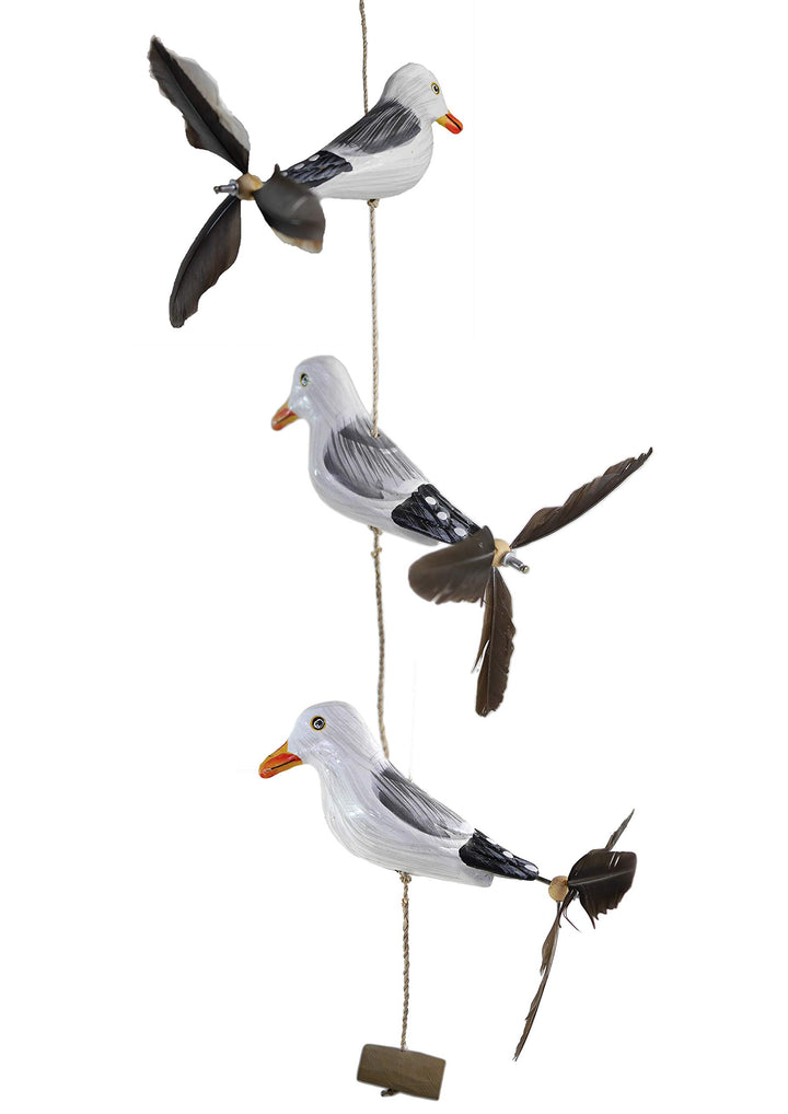 ART-CRAFT Möwe-Rudil mit Feder Propeller mit 3 Vögeln Holz Tierfiguren als Maritime deko, Balkon-dek
