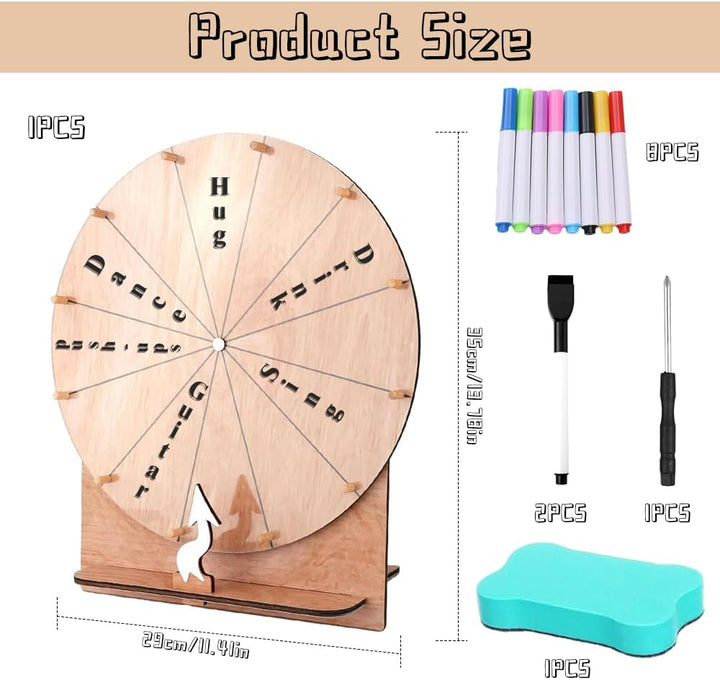 Glücksrad zum Drehen, 30cm Grosses Glücksrad Set, 12 Beschriften Glücksrad mit Radiergummi und 10 Ma