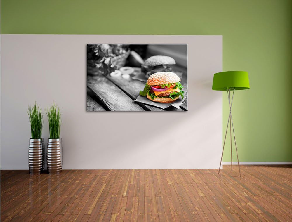 Pixxprint Leckere Burger als Leinwandbild/Grösse: 100x70 / Wandbild/Kunstdruck/fertig bespannt, 100x