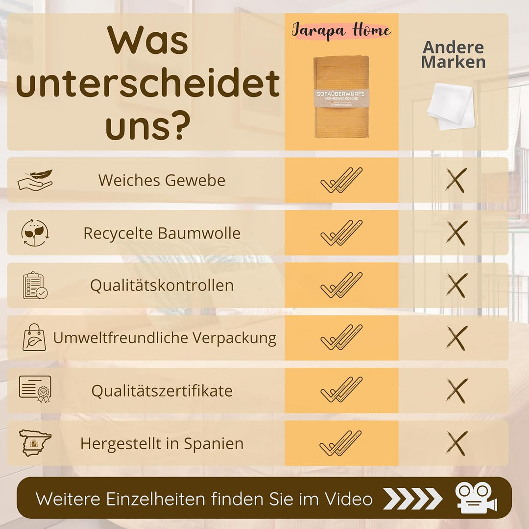 Jarapa Home Tagesdecke Baumwolle Wohndecke – Sofadecke Sofaüberwurf Bettüberwurf Überwurfdecke für S