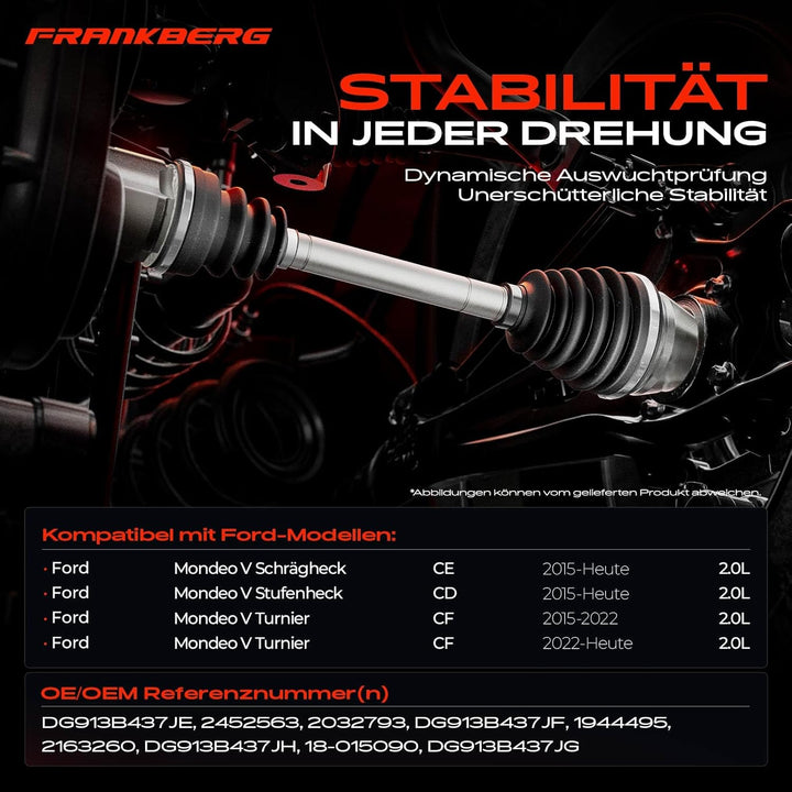 Frankberg Antriebswelle Seitenwelle Schaltgetriebe Vorderachse Links Kompatibel mit Mondeo V CE CD 2