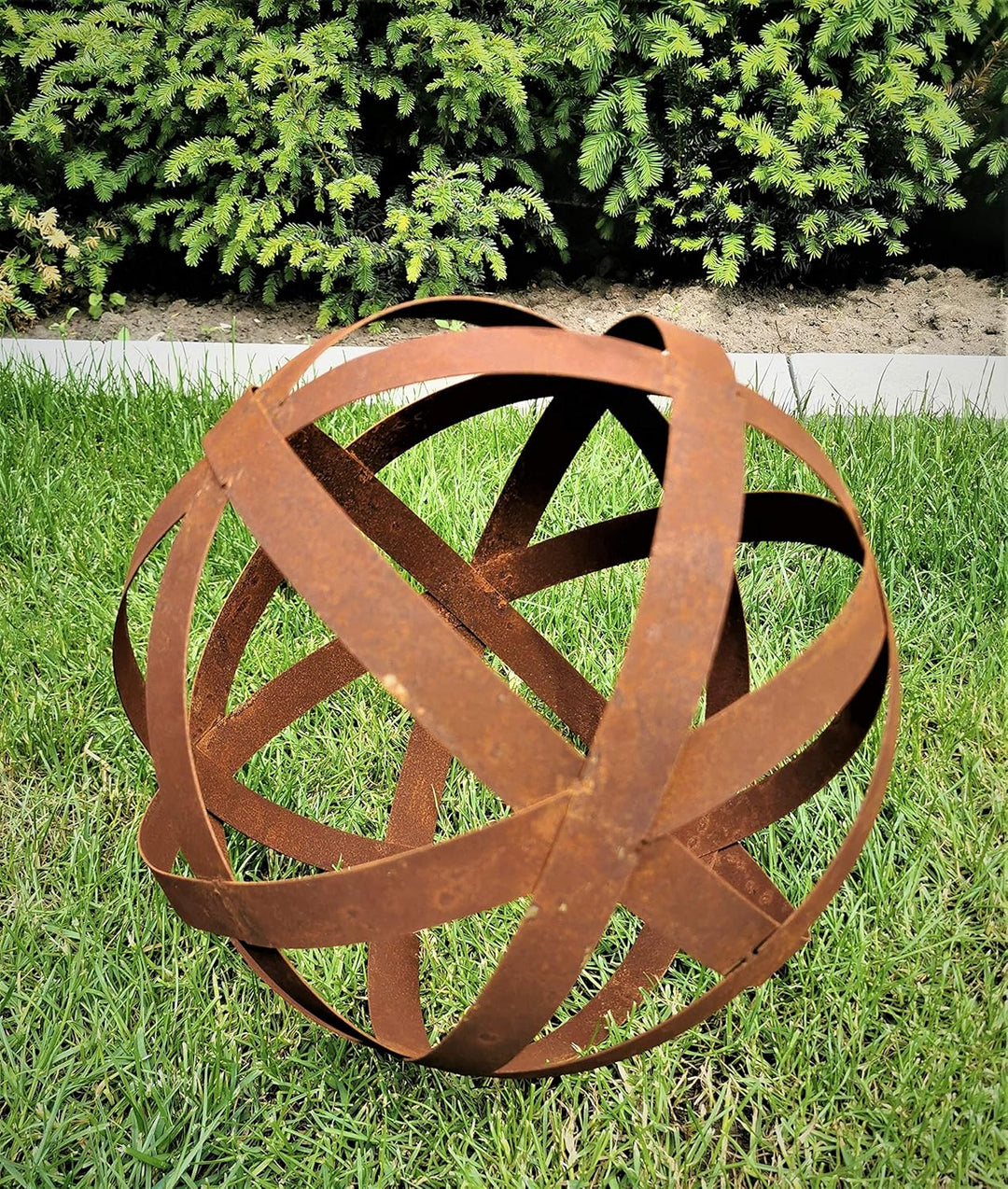 Dekokugel Geflecht 20 cm aus Cortenstahl Rost Geflechtkugel Streifenkugel