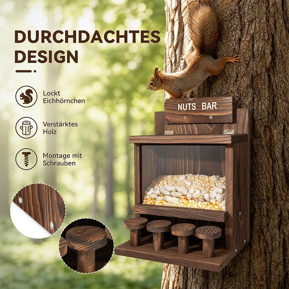 Eichhörnchen Futterhaus aus Holz, Futterstationen für Eichh-örnchen, Futterhaus Eichhör-Nchen Wetter
