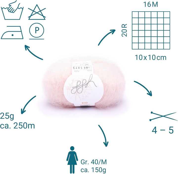 ggh Kid Box - 6 Knäuel Strickwolle aus Kid Mohair - Farbe 144 - Puderrosé, 144 - Puderrosé