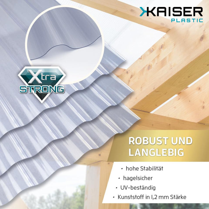KAISER plastic® Wellplatte Sinus | Xtra Strong (PC) | Glatt und klar | 0,8mm Stärke | Welle 76/18 |