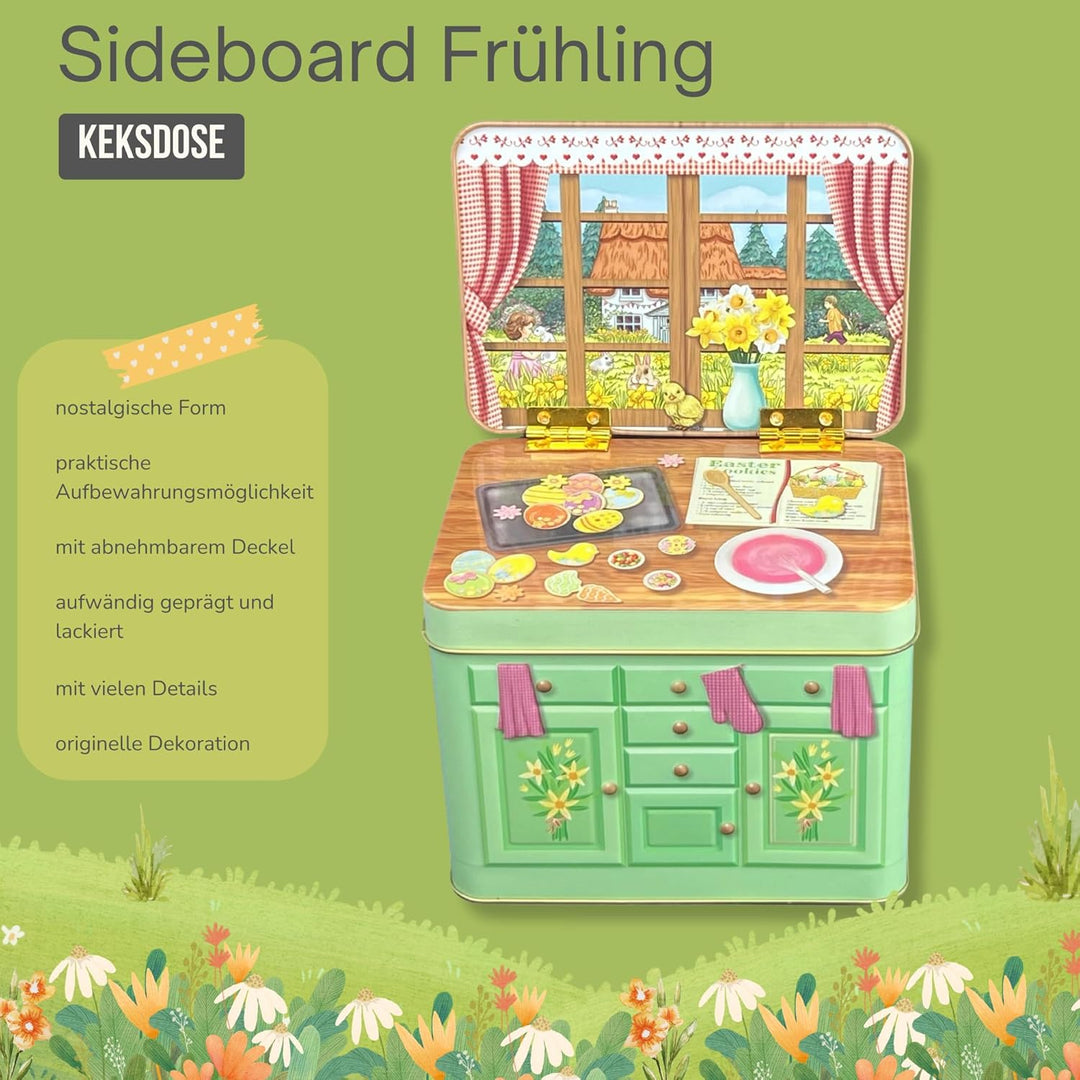 Sideboard Ostern - die aufklappbare Rückwand gibt der Dose eine sehr dekorative und zusätzliche Dime