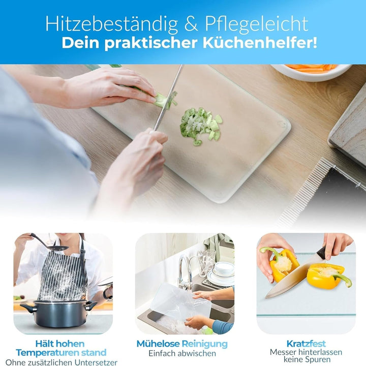 Schneidebrett Glas 40x30, rutschfest mit Füsse, Glasschneidebrett ohne Mikroplastik, hygienisches Kü