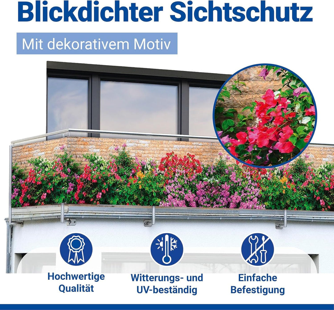 Maximex Balkon-Sichtschutz Mauerblumen, UV- und witterungsbeständig, Schnelltrocknend, Reissfest, 85