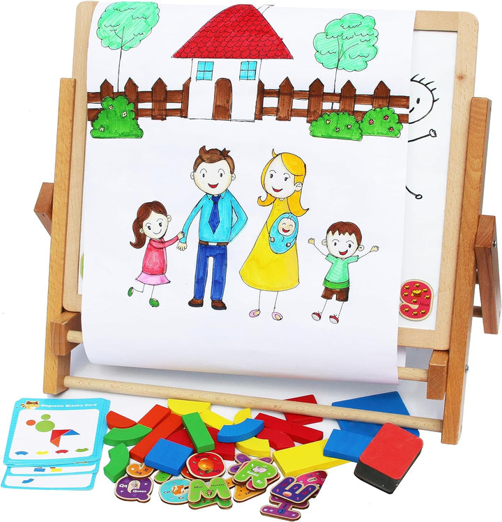 Holz Staffelei Kreidetafel Magnettafel für Kinder- mit Magneten Formen Buchstaben Zahlen Stift und P