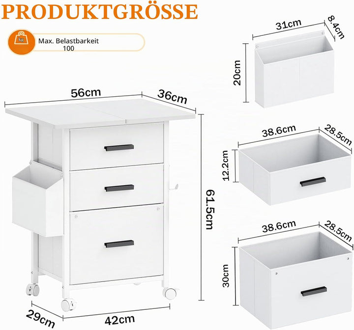 Rollcontainer, Aktenschrank, mit 3 Schubladen und Rollen, für Dokumente in DIN A4, Letter-Format, Dr