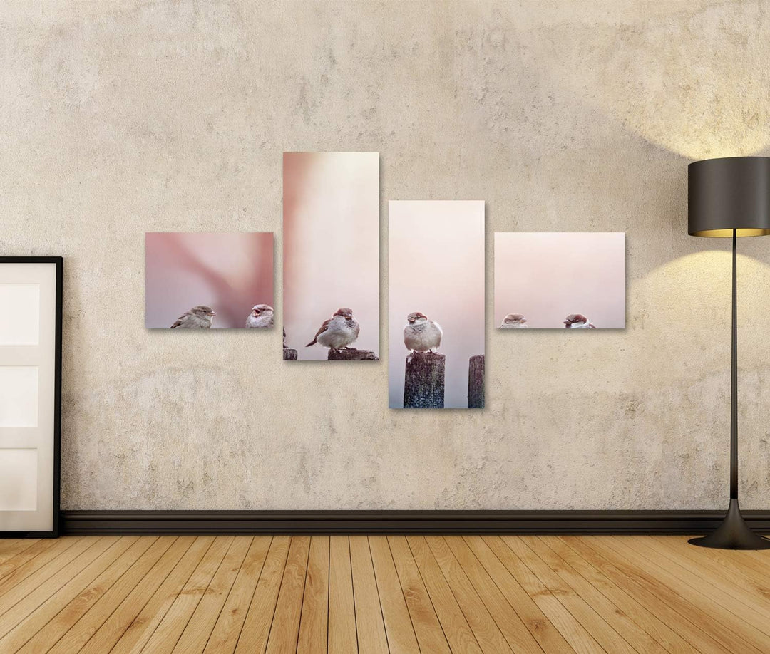 islandburner Bild auf Leinwand Spatzen Sonnenlicht Pfähle Bilder Wandbilder Poster Leinwand 150x80cm