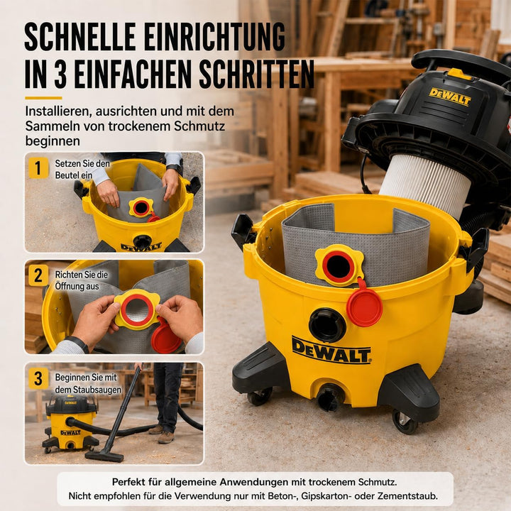Macam Wiederverwendbarer Staubsaugerbeutel kompatibel mit Einhell, Vacmaster, Titan und Dewalt Staub