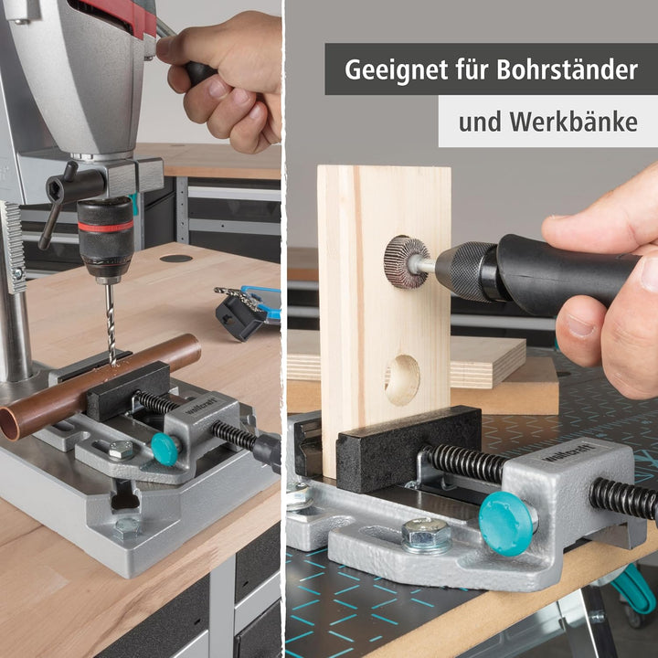 wolfcraft I 3423000 I Maschinenschraubstock I mit Schnellverstellung; Stahlbacke mit horizontalen V-