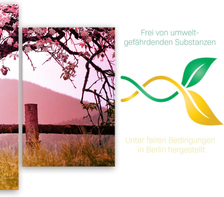 ge Bildet Bild auf Leinwand | Frühlingsbaum - Natur Baum Rosa Pink A in 100x50 cm mehrteilig als Wan