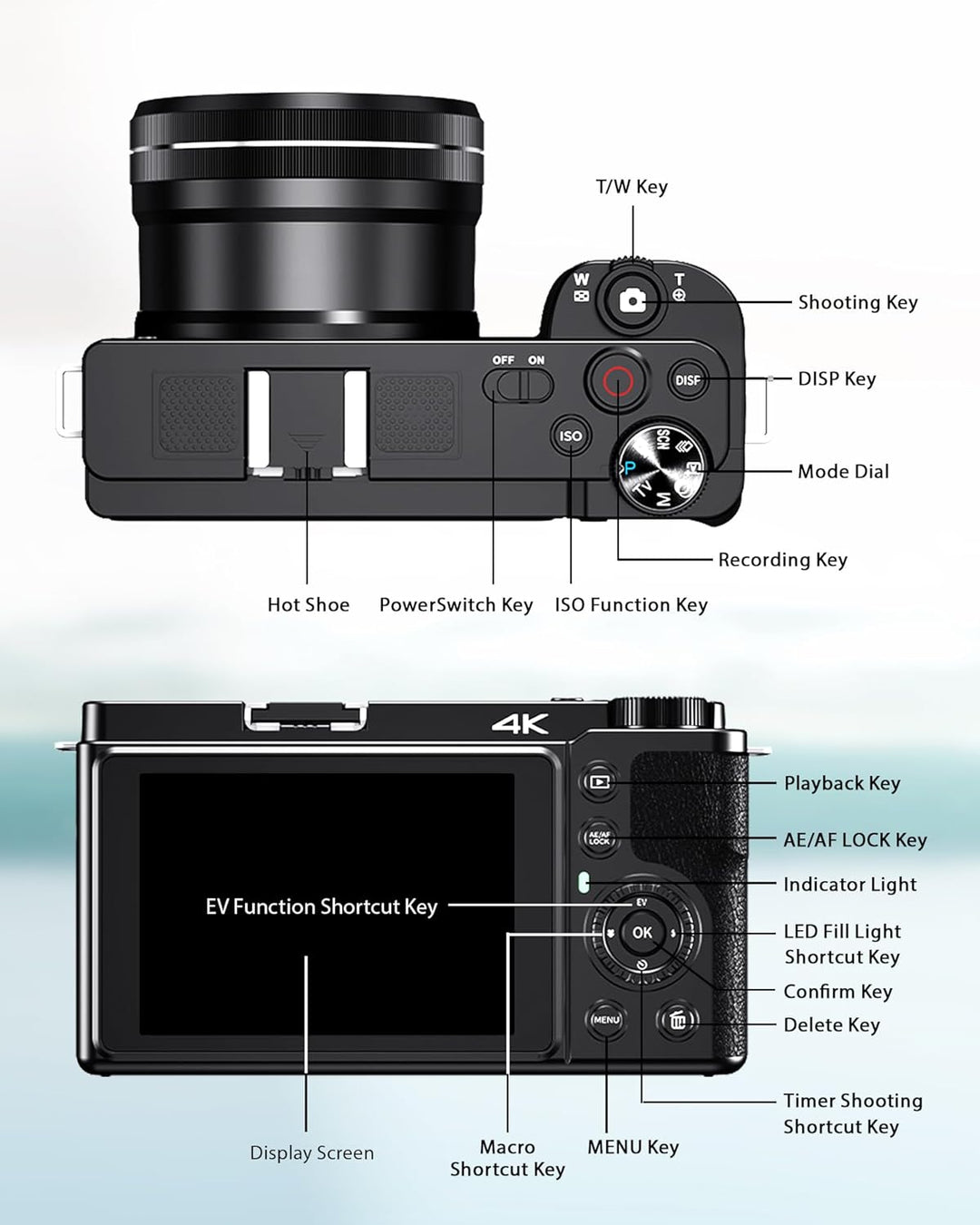 Digitalkamera 1080P, 48 Megapixel 12X Optischer Zoom Fotokamera, optischer Bildstabilisator Vlog Kam