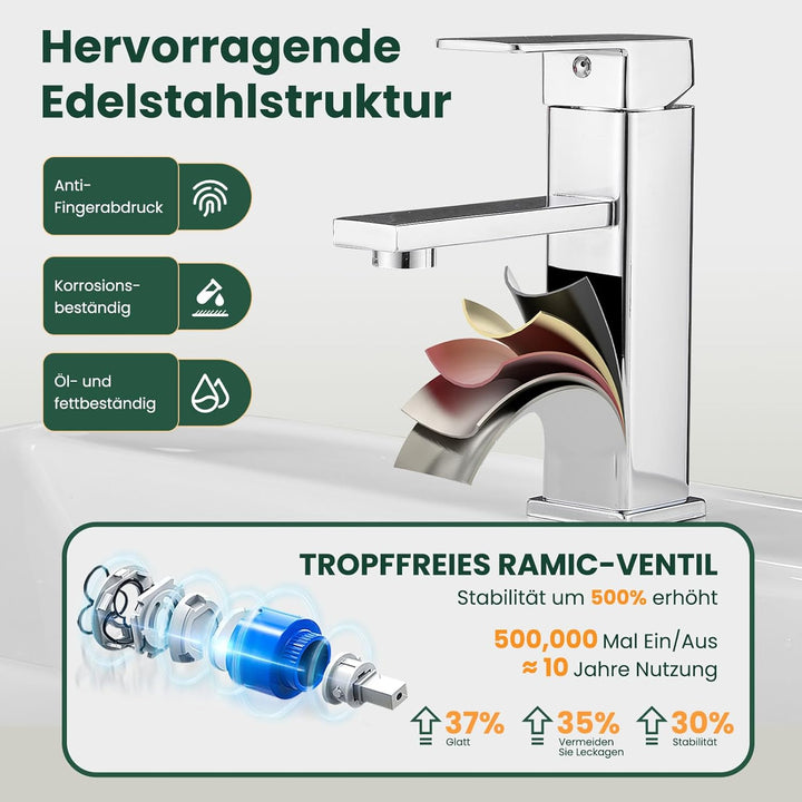 Vuadzren Wasserhahn Bad Waschtischarmatur Einhand Klein Einhebelmischer Waschbeckenarmatur Edelstahl